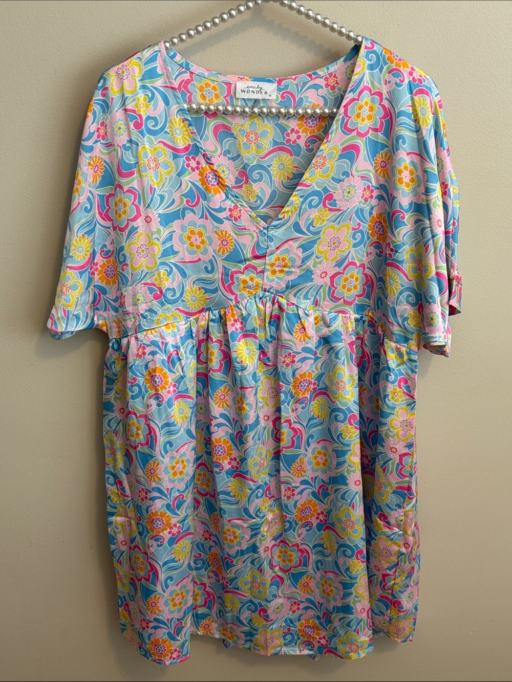 Emily Wonder Pastel Floral V-Neck Swing Dress size medium